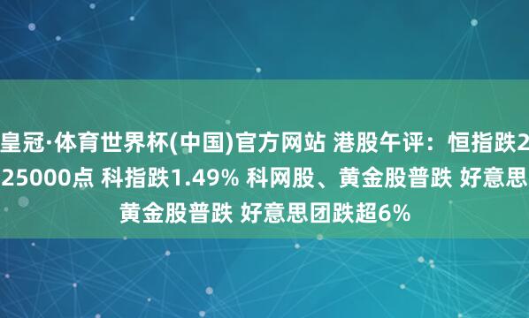 皇冠·体育世界杯(中国)官方网站 港股午评:恒指跌2.29%失守25000点 科指跌1.49% 科网股、黄金股普跌 好意思团跌超6%
