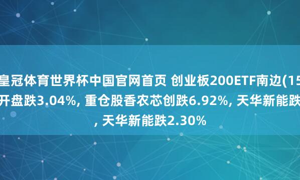 皇冠体育世界杯中国官网首页 创业板200ETF南边(159270)开盘跌3.04%, 重仓股香农芯创跌6.92%, 天华新能跌2.30%
