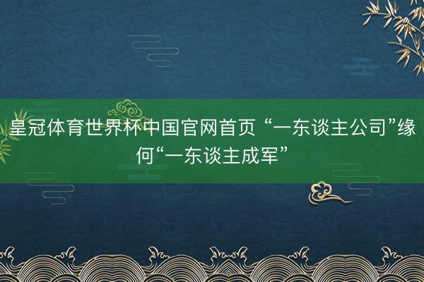 皇冠体育世界杯中国官网首页 “一东谈主公司”缘何“一东谈主成军”